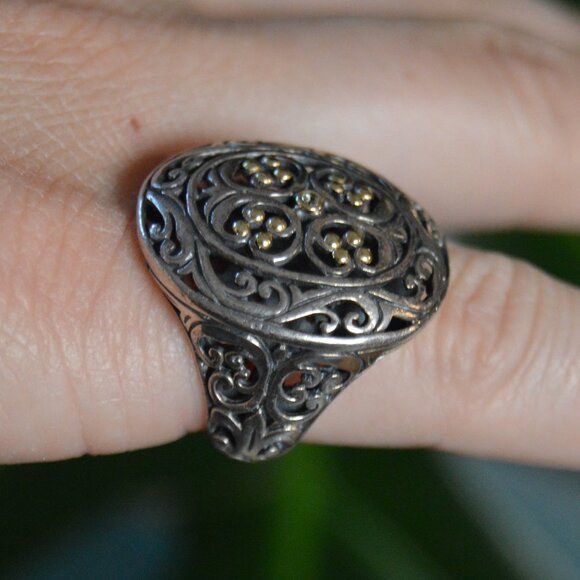 Vintage 18k Gold and Sterling Silver Art Nouveau Ring by Phillip Gavriel - Picture 1 of 8